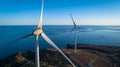 Aerial photo of two aerogenerators. Royalty Free Stock Photo