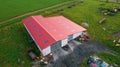 Aerial photo of a typical Polish hosing estate in the mountains towns, taken on a sunny part cloudy day using a drone, showing the Royalty Free Stock Photo