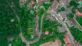 Aerial photo of a typical Polish hosing estate in the mountains towns, taken on a sunny part cloudy day using a drone, showing the Royalty Free Stock Photo