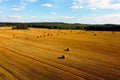 Aerial Photo. View Of The Yellow Harvested Field. Straw Bales. Agriculture Concept