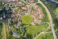 Aerial photo of the village of Milton Keynes in the UK showing a typical British housing estate on a sunny summers day taken with Royalty Free Stock Photo