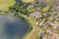 Aerial photo of the village of Milton Keynes in the UK showing a typical British housing estate on a sunny summers day taken with Royalty Free Stock Photo