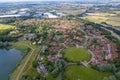 Aerial photo of the village of Milton Keynes in the UK showing a typical British housing estate on a sunny summers day taken with Royalty Free Stock Photo