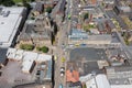 Aerial photo of the village of Morley in Leeds, West Yorkshire in the UK, showing an aerial drone view of the main street and