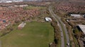 Aerial photo of the village of Walnut Tree and Old Farm Park in Milton Keynes UK showing a typical British housing