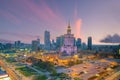 Aerial photo of Warsaw city downtown skyline in Poland