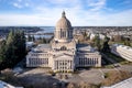 Aerial capitol building and surrounding city Olympia Washington