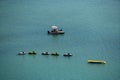 Aerial photo wave runners in the water in preparation for a group tour