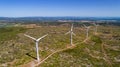 Aerial photo of wind turbines in the Corbieres mountains