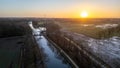 Winter Sunrise over Canal and Farmland Royalty Free Stock Photo