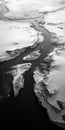 Aerial Black And White Photography Of Snow Covered River