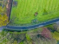 Aerial View of a Curving Road Through Vibrant Countryside Royalty Free Stock Photo