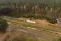 Aerial photograph of the former border fortifications between the GDR and the FRG. Open-air exhibition in a forest near Kaiserwink