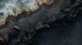 Aerial View Of Moody Tonalism: Ocean And Rocky Lava Rocks
