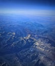 View from an airplane of European mountains
