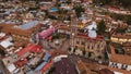 Aerial photographs of the exteriors, details of the Cathedral of Angangueo, Michoacan