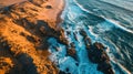 Aerial Photography, aerial view of the Namib Desert meeting the Atlantic Ocean, dramatic interplay of land and sea Royalty Free Stock Photo