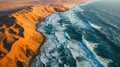 Aerial Photography, aerial view of the Namib Desert meeting the Atlantic Ocean, dramatic interplay of land and sea Royalty Free Stock Photo