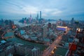 Aerial photography bird view at Shanghai bund Skyline Royalty Free Stock Photo