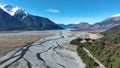 Aerial photographs of the braided river flowing through Arthurs Pass Royalty Free Stock Photo