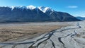 Aerial photographs of the braided river flowing through Arthurs Pass Royalty Free Stock Photo