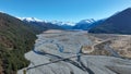 Aerial photographs of the braided river flowing through Arthurs Pass Royalty Free Stock Photo