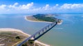 Aerial photo of Noirmoutier island bridge in Vendee