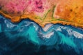 Aerial photography capturing vibrant colors in natural landscapes. Colorful sea coast from above