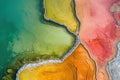 Aerial photography capturing vibrant colors in natural landscapes. Colorful terrain from above