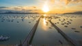 aerial photography sunrise at Chalong pier. Royalty Free Stock Photo