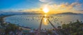 aerial photography panorama sunrise at Chalong pier. Royalty Free Stock Photo
