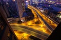 Aerial photography at city viaduct overpass bridge of night