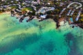 Aerial photography of a coral reef and a hotel complex with beaches in Mauritius, the North-East coast of the island of Mauritius Royalty Free Stock Photo