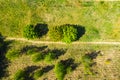 Aerial photography a dirt road in the middle of a fir forest from a dron Royalty Free Stock Photo