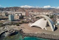 Aerial photography drone point of view from above modern architecture of Santa Cruz de Tenerife townscape, major city, capital of Royalty Free Stock Photo