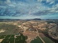 Aerial photography drone point of view region Murcia, countryside area, agricultural fields and meadows. Spain Royalty Free Stock Photo