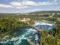 Aerial photography with drone of Rhine Falls with Schloss Laufen castle Royalty Free Stock Photo