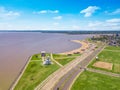 Aerial photography of Encarnacion in Paraguay overlooking the San Jose beach.