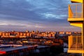 Aerial photography of the evening Industrial district of a large Russian city with warehouses Royalty Free Stock Photo