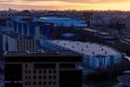 Aerial photography of the evening Industrial district of a large Russian city with warehouses