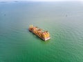 Aerial photography of giant oil tanker sand mining ship at sea Royalty Free Stock Photo