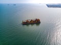 Aerial photography of giant oil tanker sand mining ship at sea Royalty Free Stock Photo