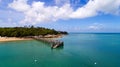 Aerial view of La plage des Dames wooden deck, Noirmoutier island