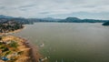 Aerial photography of the landscape on the dam of Valle de Bravo in Mexico, the sailboats are distinguished.3