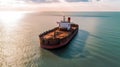 Aerial Photography Of Large Rusty Cargo Ship Sailing In The Ocean Royalty Free Stock Photo