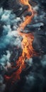 Aerial Photography Of Lava Flowing Into The Ocean: Realistic Concept Art With An Ominous Vibe Royalty Free Stock Photo