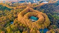 Aerial photography of Meiling Palace Scenic Spot in Nanjing City, Jiangsu Province, China and the Nanjing urban building complex