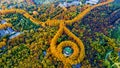 Aerial photography of Meiling Palace Scenic Spot in Nanjing City, Jiangsu Province, China and the Nanjing urban building complex