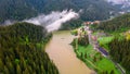 Birds eye view over mountain lake Royalty Free Stock Photo