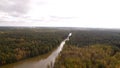 Aerial photography of the river flowing along the forest